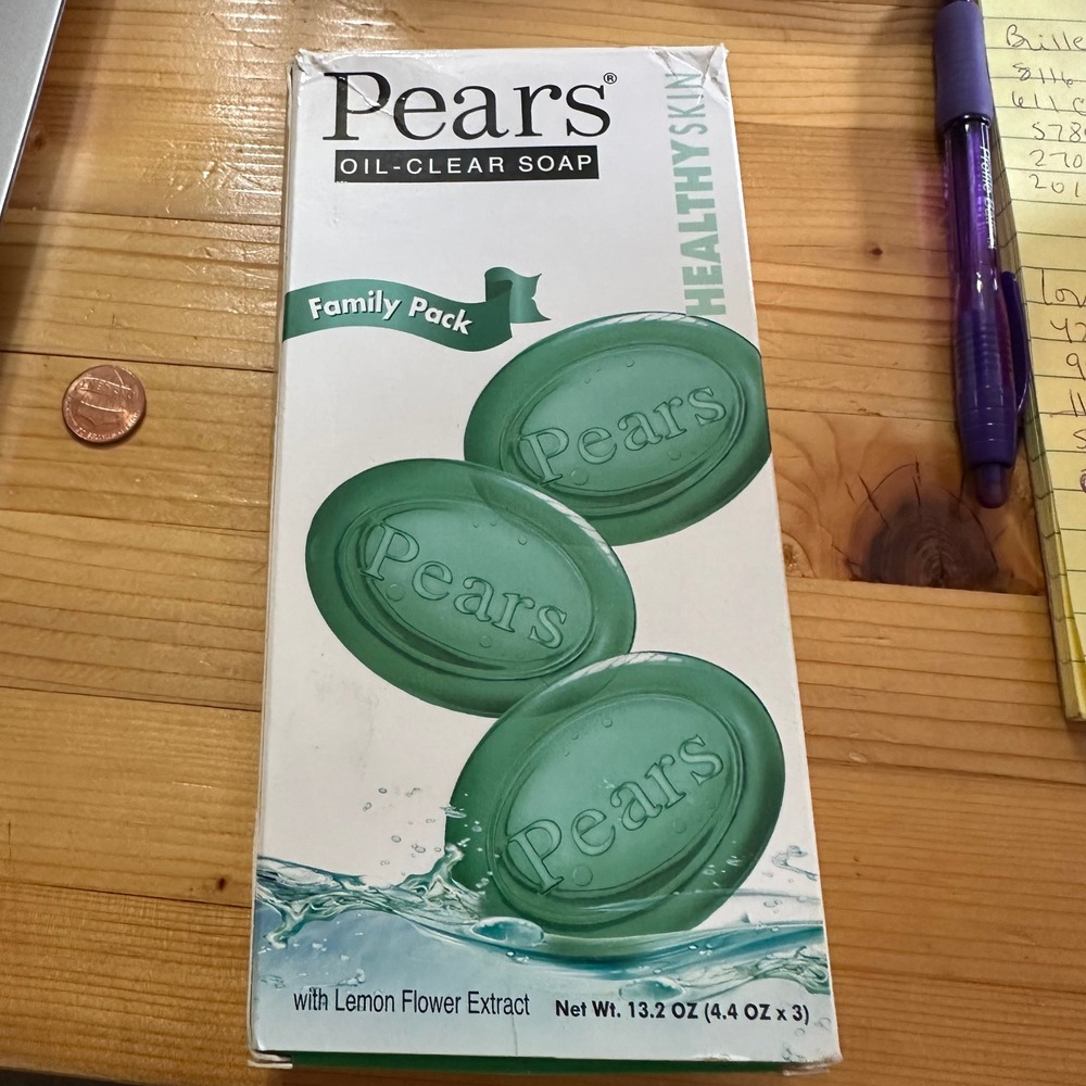 Pears Oil-Clear Soap Family Pack 3 Bars Lemon Flower Extract 13.2oz Total